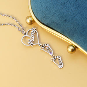 Collana di pietra di compleanno di moda all'ingrosso con <span class=keywords><strong>cuore</strong></span> personalizzato e inciso con nome di mamma Birthstone collana pendente del piede del bambino - Product Image 6