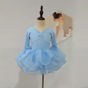 2023 새로운 유행 긴 소매 아기 생일 파티 댄스 착용 여자 블루 의상 투투 아이 드레스