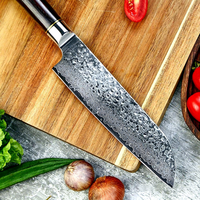 Couteau de chef moderne minimaliste à finition martelée de 7 pouces, manche en bois de rose, pour trancher, couper en dés, la viande, couteau Santoku Damas VG10 à 67 couches