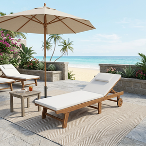 Tumbona Moderna de Madera de Teca para Exteriores, Silla Reclinable para Piscina, Muebles de Patio Estilo Costero, Diseño Duradero sin Brazos - Product Image 5