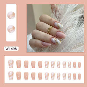 24 <span class=keywords><strong>Uñas</strong></span> Postizas Acrílicas con Diseño Degradado Rosa y Blanco con Detalles en Dorado, <span class=keywords><strong>Uñas</strong></span> Artificiales, <span class=keywords><strong>Uñas</strong></span> Falsas 3224 - Product Image 2