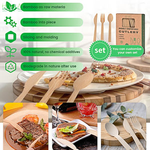 Cubiertos ecológicos desechables de bambú biodegradable, juego de cucharas, tenedores y cuchillos, cubiertos con logotipo personalizado - Product Image 2
