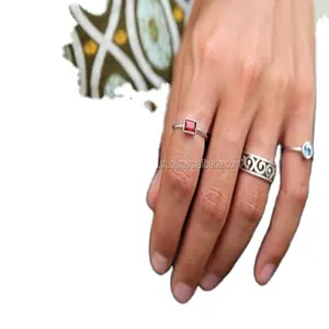 92,5 Sterling Silber Natur Granat facettiert Rechteck Form Edelstein Frauen Schmuck Januar Birth stone Ring