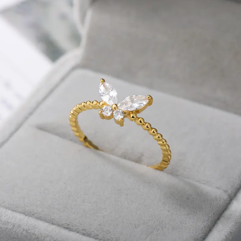 Shaped Bead Cz for Gift 18K Gold Plated Jewelry Zircon Pendant fairy Transparent Butterfly Crystal Engagement Bands or Rings