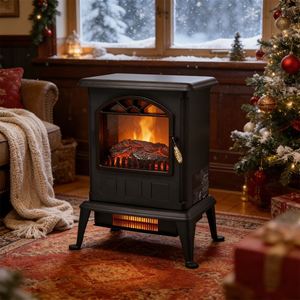 Chimenea Eléctrica Portátil de 1500W con Termostato, Llama Realista, Diseño Vintage, Leños Decorativos para Calefacción de Espacios y Esquinas - Product Image 6