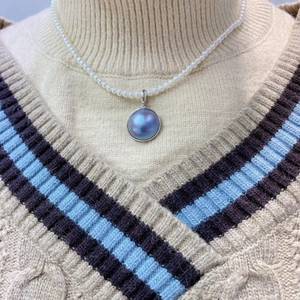 Pendentif solitaire Mabei World Starry Sky Blue en perle de culture Mabe ronde, boucle universelle en argent 925, unisexe - Product Image 4