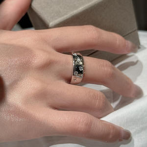 Bague en argent pur S925, pentagramme, style coréen vintage, bijoux légers avec micro-incrustations de diamants taillés, bague ouverte tendance - Product Image 2