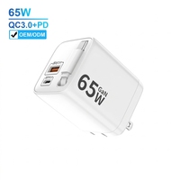 Adaptateur de charge USB-C Justlink PD 65W GaN avec prise EU US UK, chargeur mural USB-C avec câble rétractable pour iPhone