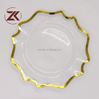 ZKAI Koyal Vente en gros Assiettes de présentation rondes en verre de 13 pouces avec bordure en feuille d'or pour la décoration de mariage, d'hôtel et d'événements