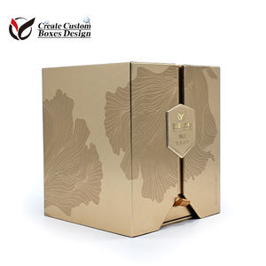 <span class=keywords><strong>กล่อง</strong></span>บรรจุภัณฑ์เครื่องสำอางและผลิตภัณฑ์ดูแลผิวแบบสั่งทำพิเศษ สองประตู สีทองสดใส พร้อมลิ้นชักและแผ่นโลโก้ - Product Image 1