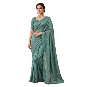 Sari en soie Rangoli Crush avec des sequins scintillants sur toute la surface et une pièce de chemisier assortie non cousue - Product Image 1
