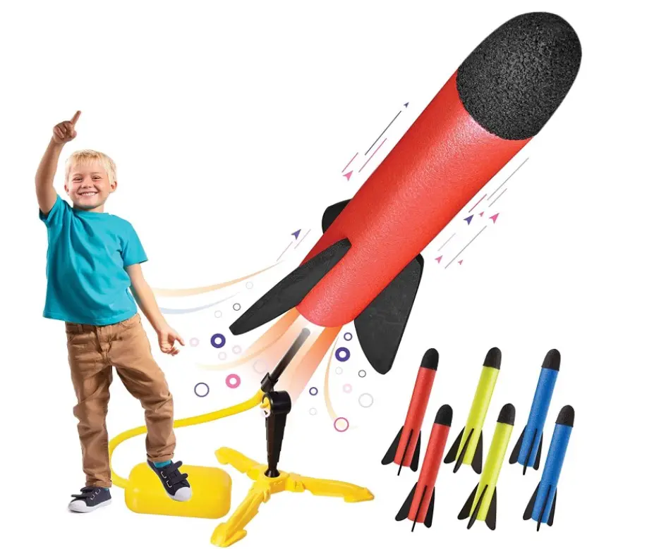 Speelgoed Rocket Launcher Schiet Tot 100 Voeten Rockets En Stevige Launcher Stand Met Voet Launch Pad Kids Outdoor Speelgoed