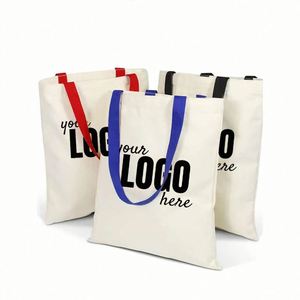 Promotion : Sacs de courses réutilisables personnalisés en gros, avec logo imprimé, sacs fourre-tout en toile de coton blanc uni, personnalisables - Product Image 1