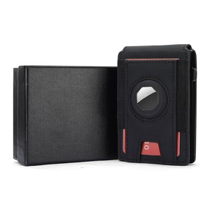 Portefeuilles pliants de luxe minimalistes en cuir véritable avec porte-cartes escamotable et support pour AirTag - Product Image 5