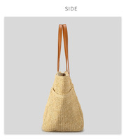 Sac à main en paille haute capacité tissé sacs fourre-tout en paille faits à la main d'été avec bandoulière en cuir pour les femmes