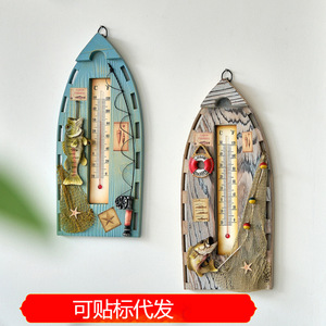 Mediterranean Wooden Boat Thermometer <b>Wall</b> <b>Decor</b> For Home Children's Room Hanging Ornament - Product Image 5