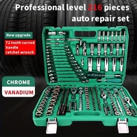 Ensemble d'outils de mécanicien professionnel GOF 216 pièces en acier au chrome-vanadium, clés à cliquet, tournevis durables, réparation automobile manuelle
