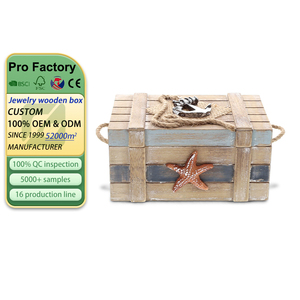 Global Neptune hecho a mano 6,5 pulgadas joyero de madera náutico playa hogar decorativo baratija caja estrella de mar barco <span class=keywords><strong>ancla</strong></span> con bisagras - Product Image 1