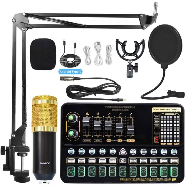 Bm800 Mic V10 Pro Sound Card V10xpro Set Professional Studio Recording SoundCard Condenser Microphone for Mobile Phone Tiktok