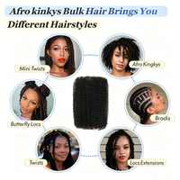 Cheveux humains Remy 100 % naturels non traités, bouclés afro crépus, en vrac pour tresses, 4C, 30g 50g, pour dreadlocks au crochet, 10-20 pouces