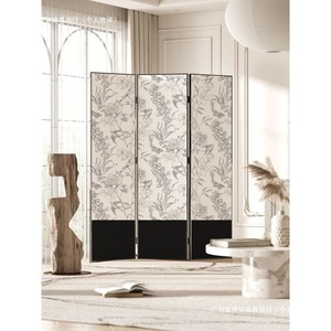 Modern Minimalist French Style Folding <b>Screen</b> <b>Partition</b> With Floral Print For Living Room Bedroom Entryway Decoration - Product Image 1
