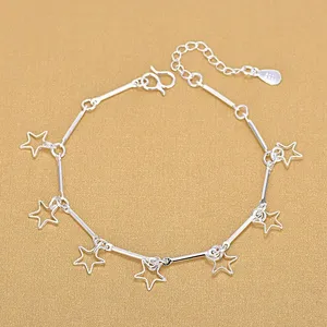 Bijoux Bán Buôn Phụ Nữ Handmade 925 Sterling Silver Link Chain Hollow Sao Charm Bracelet Quà Tặng Sinh Nhật Trang Sức