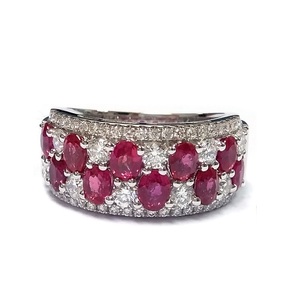Bague personnalisée en or blanc massif 18 carats avec diamants naturels ovales et rubis sertis à griffes, large et massif, à plusieurs rangs, pour vente en gros - Product Image 1