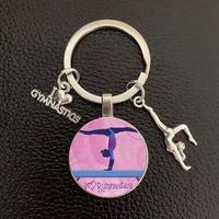 Promotion : Porte-clés mousqueton en métal personnalisé avec pendentif en verre motif 'I love Gymnastics' et 'Time Gem', style dessin animé mignon