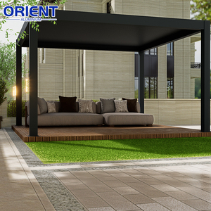 Pergola LED en aluminium, structure <span class=keywords><strong>de</strong></span> pergola en aluminium 6x4, 4 poteaux, pergola en aluminium d'extérieur avec porte coulissante en verre - Product Image 1