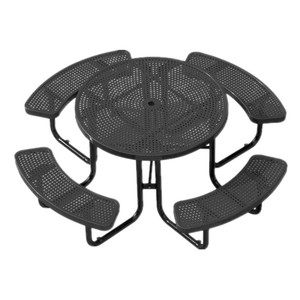Tavolo da Picnic Rotondo in Metallo per Esterni con Panca, Set da Giardino, Tavolo da Pranzo in Acciaio Rivestito in Termoplastica con Sedie - Product Image 1