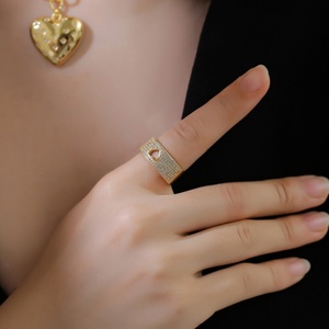 Exquisite Jewelry Eco-friendly Copper Gold Plated Micro Pave Multicolor Zircon Geometric Hollow Heart Shaped Eternity <b>Ring</b> - Product Image 5