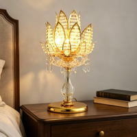 Lampe de table moderne de luxe en cristal de lotus, lampe de bureau LED en métal doré avec gouttes de cristal pour villa, bibliothèque, hall d'hôtel