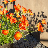 Bunga Poppy California Asli dari Produsen, Escholzia 3 Cabang, Daun Sutra Realistis Buatan Tangan, Gaya Cottagecore, Bunga Liar