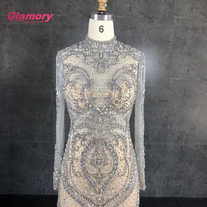 2020 nuovo Stile di Lusso Collo Alto A Maniche Lunghe Che Borda Piuma Elegante Mermaid <span class=keywords><strong>Abito</strong></span> Da Sera - Product Image 4
