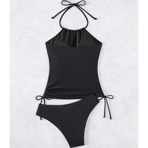 Maillot de bain élégant à imprimé palmiers avec cordon de serrage latéral et dos nu, paréo de plage personnalisé, tankinis pour femmes - Product Image 2