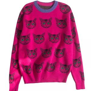 High Quality Runway Designer <strong>Cat</strong> Print Knitted Sweaters Pullovers <strong>Women</strong> Autumn Winter Long Sleeve Harajuku Sweet <strong>Jumper</strong> C-054 - Product Image 1