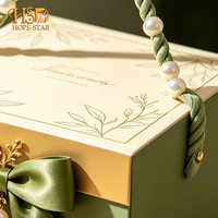 Boîte cadeau rigide de luxe écologique réutilisable à double ouverture, imprimée sur mesure, avec poignée en corde tressée perlée, pour anniversaire, fête prénatale