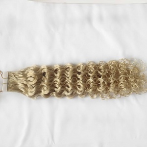 Bán buôn đôi rút ra tự nhiên Nga Cô Gái Tóc Vàng lượn sóng xoăn tùy chỉnh da sợi ngang vô hình băng trong phần mở rộng tóc con người sản phẩm - Product Image 2