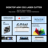 Graveur et découpeur laser CO2 VMYTH Genesis-C 60W, machine laser CO2 de bureau fermée avec assistance pneumatique pour acrylique, bois, cuir