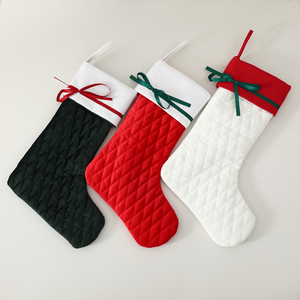 Cá Nhân Handmade Sang Trọng Santa Vớ Thêu Dễ Thương Vui Vẻ Bông Nhung Giáng Sinh Vớ Với Bow - Product Image 2