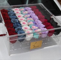 Boîte à fleurs en acrylique transparente de luxe personnalisable, grande taille, 36 trous, fleurs fraîches, fête des mères, remise des diplômes