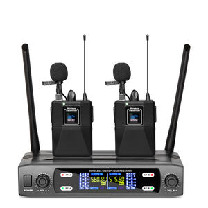 X2无线<span class=keywords><strong>2</strong></span>通道麦克风金属耳机风格可调超高频远程翻领麦克风 - Product Image 1