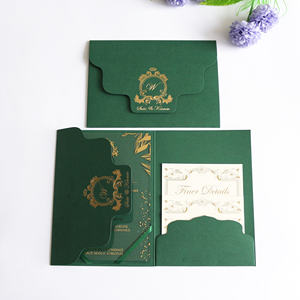 <span class=keywords><strong>Carte</strong></span> acrylique transparente avec pochette verte émeraude, Invitations créatives pliables, feuille <span class=keywords><strong>d</strong></span>'or avec <span class=keywords><strong>carte</strong></span> de <span class=keywords><strong>d</strong></span>étails de mariage - Product Image 3