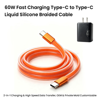 Kabel Data USB-C Tipe-C 60W PD Pengisian Cepat 65W Maks PD 1m Tembaga Murni Berlapis Silikon Cair Transparan dengan Pelindung Foil Tembaga