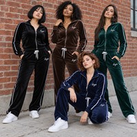 Ensemble de survêtement en velours 2026 pour femmes grandes tailles, veste zippée et pantalon de survêtement à rayures, ensemble deux pièces pour l'entraînement
