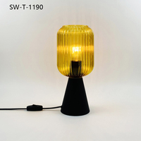 Lámpara de Mesa Decorativa para Habitación de Hotel, Lámpara de Mesa LED de Vidrio con Pantalla de Vidrio Ahumado Ámbar, Efectos de Luz Elegantes
