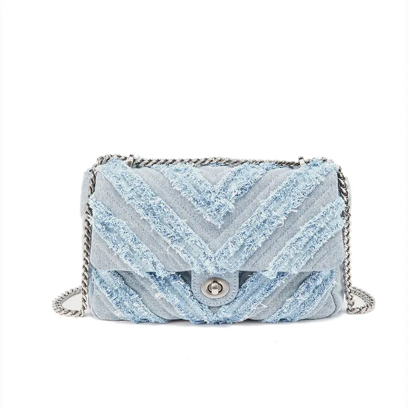 New Arrival Winter & Spring Washed Stitching Jean Women Fashion Handbag Denim Unique Fringe Fabric Shoulder Design Bag