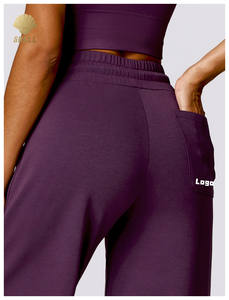 लुलुलुक्सीयाया नरम पॉलिएस्टर लाउंज आकस्मिक उच्च कमर ढीली फिट स्पोर्ट्स सीधे जॉगर पैंट महिलाओं चौड़े पैर - Product Image 4