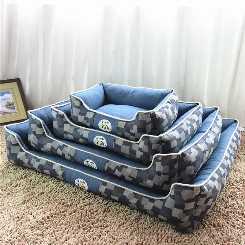 4 حجم مربع الدنيم الحيوانات الأليفة وسادة الكلب بيت الكلب مصمم سرير الحيوانات الأليفة بالجملة قابل للغسل سرير الكلب مخصص حصيرة الحيوانات الأليفة