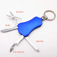 Mini couteau multifonction 4 en 1 avec porte-clés, prix de gros, comprend des ciseaux, un ouvre-bouteille, une lime à ongles